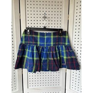 Hollister Micro Mini Skirt Women Size 3 Blue Green Plaid Y2K Pleated Vintage